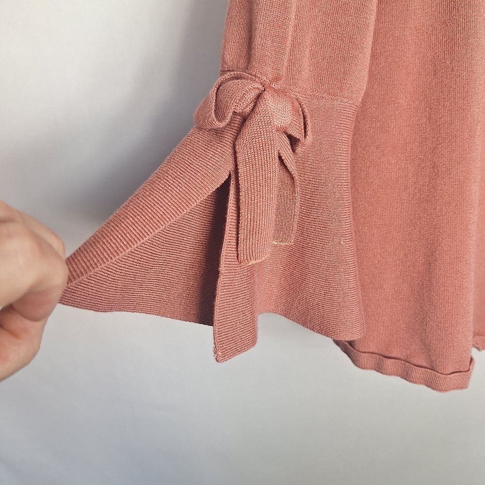 Alfani Open Front Cardigan Long Sleeve Slit Bell Cuff Bow Tie Large Rose Pink - Picture 5 of 9